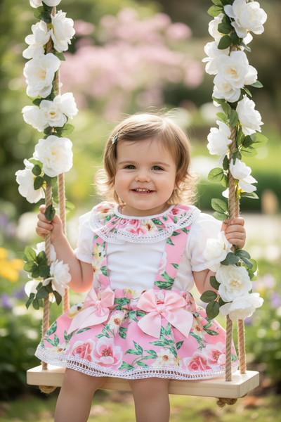 Spanish Baby Girls Pink Floral Skirted Pant Set ~ 24m