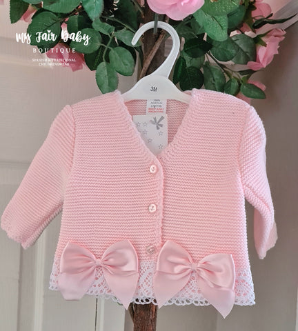 Spanish Girls Pink Lace & Bow Trimmed Cardigan