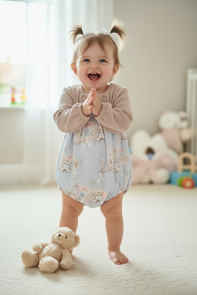 Spanish Baby Girls Blue Teddy Bear Romper ~ 18m