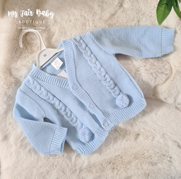 Traditional Baby Boys Blue Pom Pom Cardigan ~ 3-24m