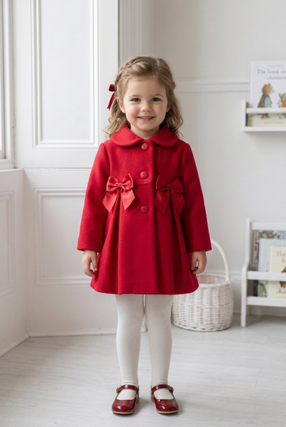 Spanish Traditional Baby Girls Red Bow Coat C83A - 36m