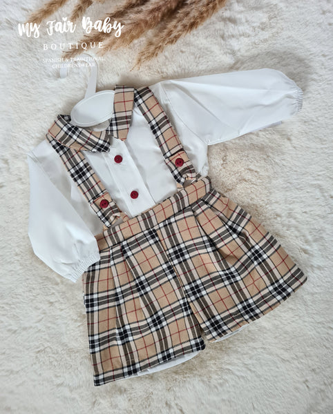 Spanish Baby Boys Beige Tartan Dungarees ~ 3,6,36m