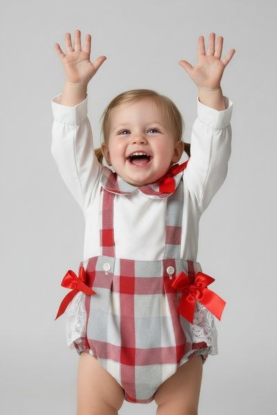 Spanish Baby Girls Red & Grey Check Romper Set - 3-36m