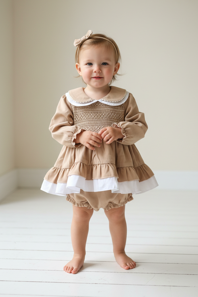 Traditional Girls Smocked Coffee Dress Set 5202 ~ 0-3y