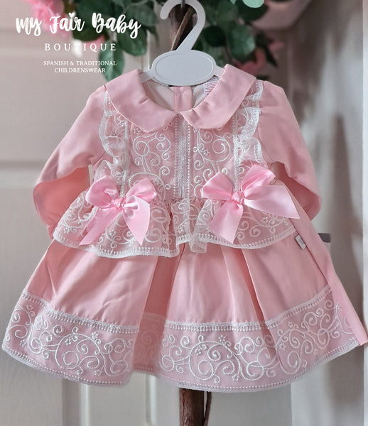 Spanish Baby Girls Pink Lace & Bow Dress ~ 24,36m