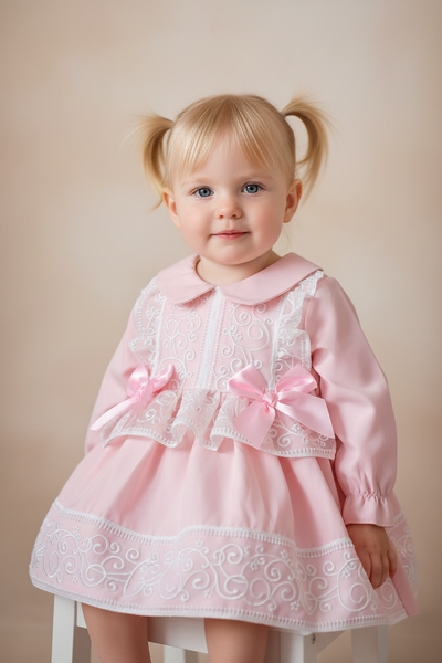 Spanish Baby Girls Pink Lace & Bow Dress ~ 24,36m