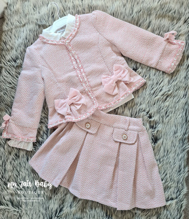 Beau Kid Traditional Girls Pink Tweed Skirt & Jacket Set