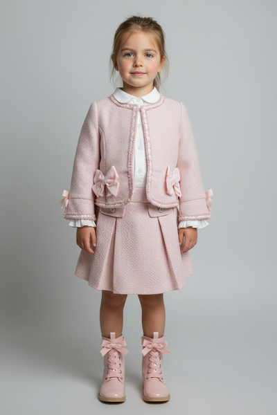 Beau Kid Traditional Girls Pink Tweed Skirt & Jacket Set 112273