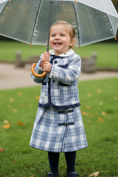 Beau Kid Traditional Girls Blue Check Skirt & Jacket Set 1744 ~ IN STOCK NOW