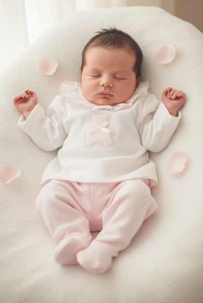 Spanish Baby Girls Pink & White Teddy 2pc Set ~ 1,6m