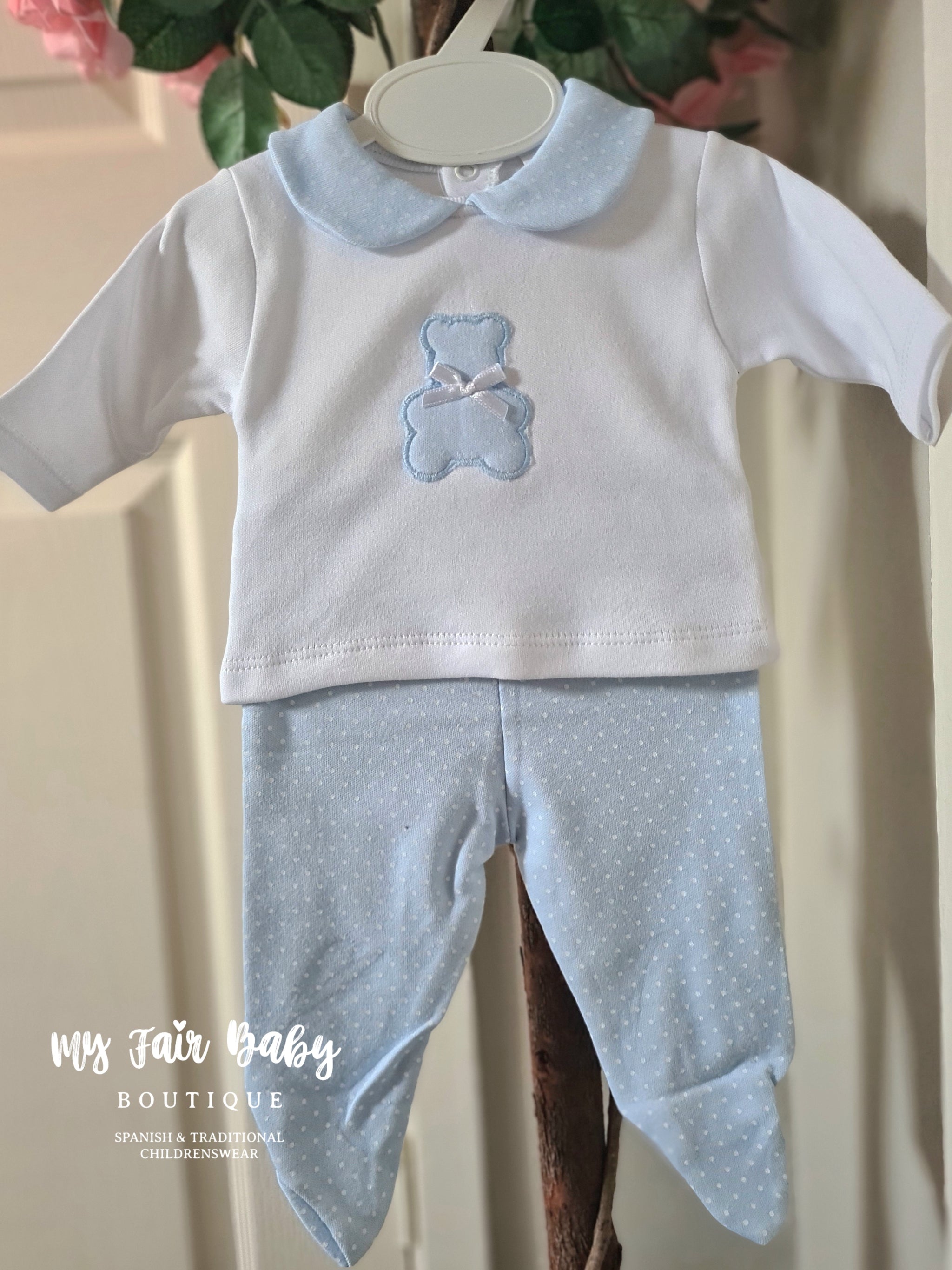 Spanish Baby Boys Blue White Teddy Bear 2pc 1m – My Fair Baby