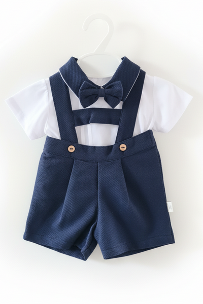 Spanish Baby Boys Navy Waffle H-Bar Dungarees 3pc ~ 3-24m