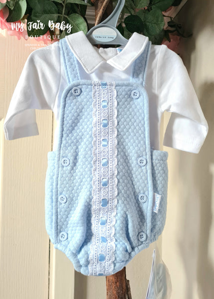 Spanish Baby Boys Blue Ribbon Slot Romper Set ~ Prem