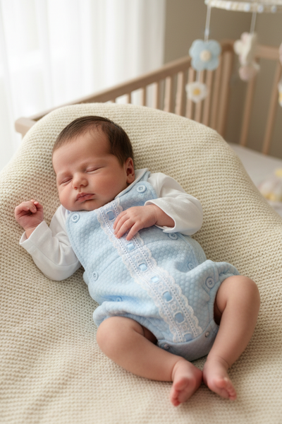 Spanish Baby Boys Blue Ribbon Slot Romper Set ~ Prem