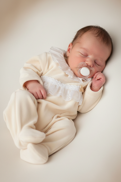 Spanish Baby Girls Beige Lace Velour Sleepsuit/Babygrow ~ NB,6m