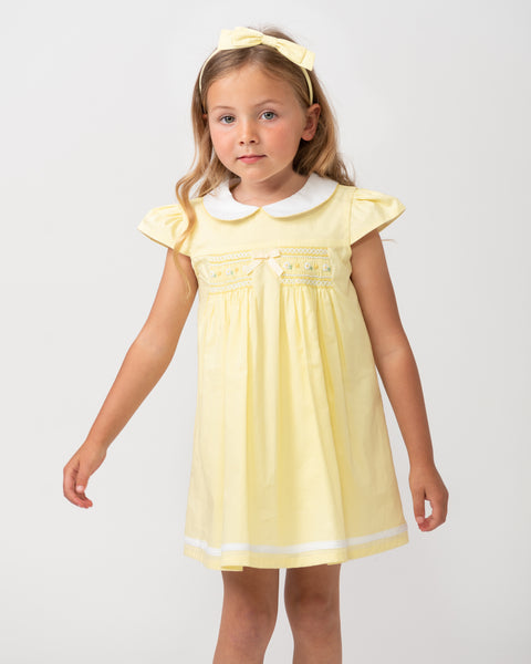Caramelo Kids Spanish Girls Smocked Daisy Lemon Dress