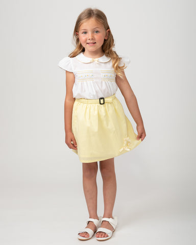 Caramelo Kids SS24 Spanish Girls Smocked Lemon Daisy Skirt Set