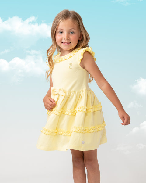 Caramelo Kids SS24 Spanish Girls Lemon Tiered Frill Dress