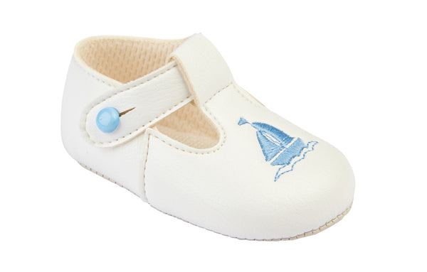 Baypod Traditional Baby Boys White & Blue Sailboat Pram Shoes B119