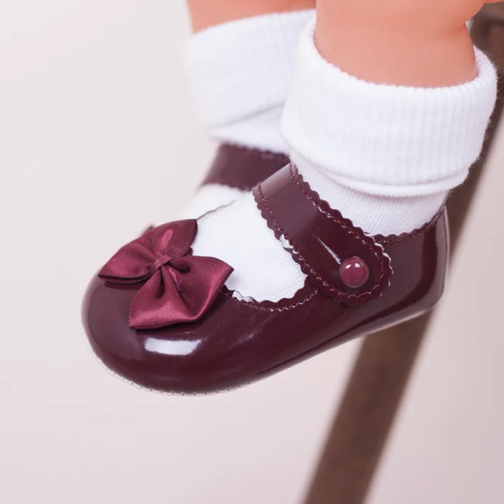 Babypod Traditional Baby Girls Burgundy Patent Soft Soled Pram Shoes BP604B