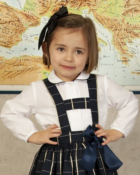 Sonata Infantil Spanish Girls Navy Check School Pinafore Dress CC2405 - MADE TO ORDER