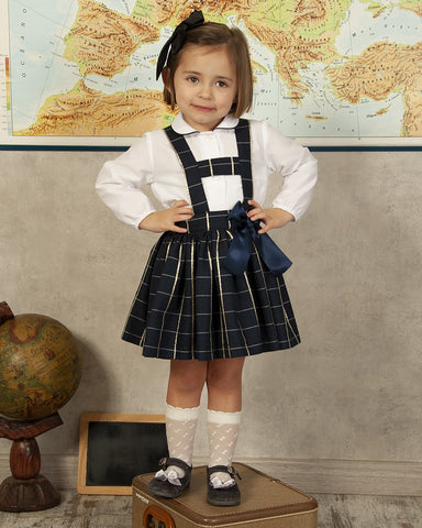 Sonata Infantil Spanish Girls Navy Check School Pinafore Dress CC2405 - MADE TO ORDER