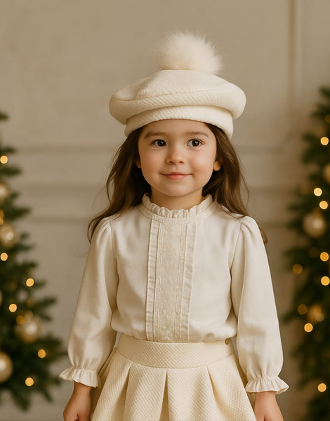 Sonata AW25 Spanish Girls/Boys Cream Pom Pom Beret NA2508 - MADE TO ORDER