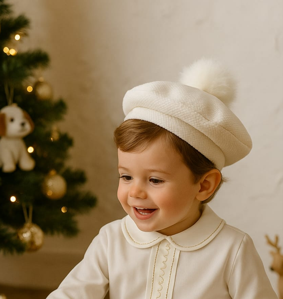 Sonata AW25 Spanish Girls/Boys Cream Pom Pom Beret NA2508 - MADE TO ORDER