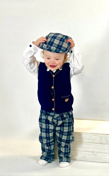 Beau Kid Traditional Boys Navy Check Trouser 4pc Set 2821