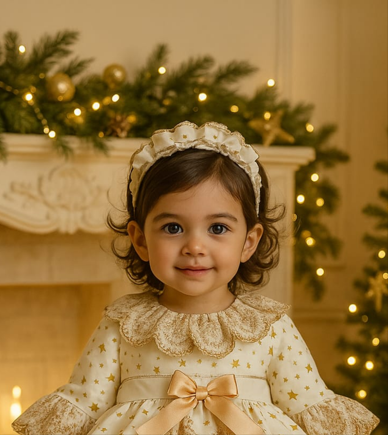 Sonata AW25 Spanish Girls Cream & Gold Christmas Star Headband - MADE TO ORDER