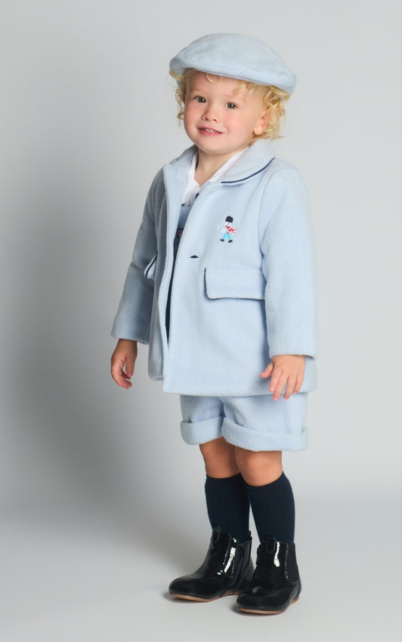 Beau Kid Traditional Baby Boys Blue Herringbone Jacket & Cap Set 2502 ~ 0-24m