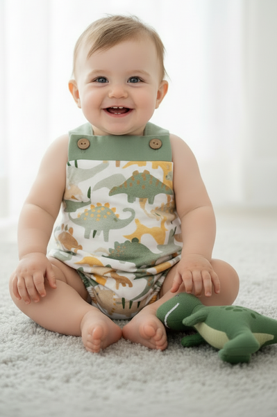 Calamaro Spanish Baby Boys Green Dinosaur Romper 32422 ~ 6-24m