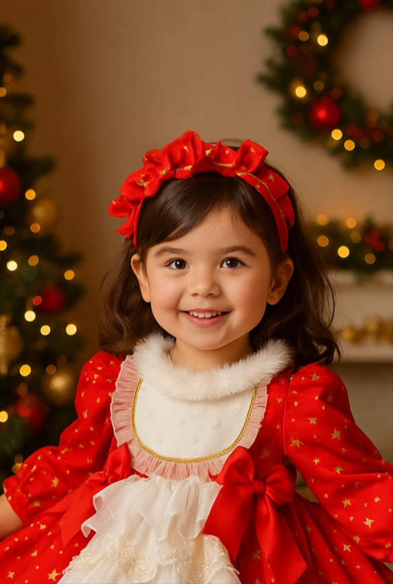 Sonata AW25 Spanish Girls Red & Gold Christmas Snowflake Headband - MADE TO ORDER