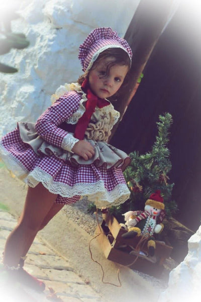 ELA Confeccion AW23 Spanish Girls Red Check Christmas Puffball Dress & Pants - MADE TO ORDER