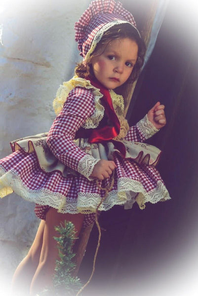ELA Confeccion AW23 Spanish Girls Red Check Christmas Puffball Dress & Pants - MADE TO ORDER