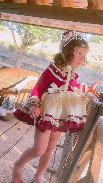 ELA Confeccion AW23 Spanish Girls Red & Cream Elena Puffball Dress & Pants - MADE TO ORDER