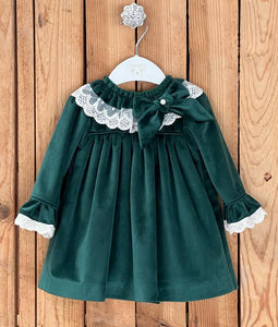 slim fit dress slacks Valentina Bebes Baby Girls Bottle Green Velvet Lace Dress & Pants KAX184