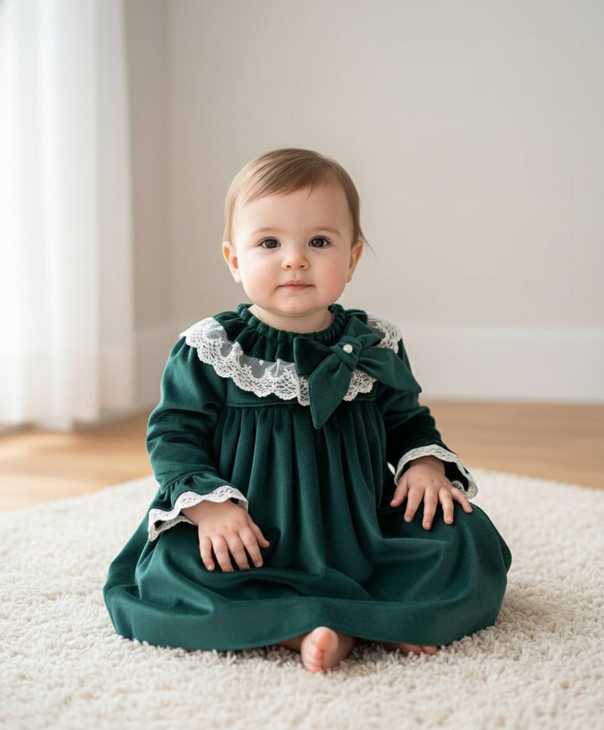 Valentina Bebes Baby Girls Bottle Green Velvet Lace Dress & Pants KAX1 My Fair Baby Boutique Valentina Bebes Baby Girls Bottle Green Velvet Lace Dress & Pants KAX1 My Fair Baby Boutique