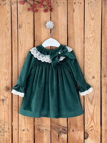 Valentina Bebes Baby Girls Bottle Green Velvet Lace Dress & Pants KAX184 - 3-24m