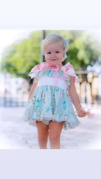 Ela Confeccion SS24 Spanish Girls Blue Printed Summer Dress - MADE TO ORDER