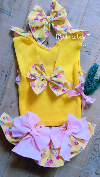 Ela Confeccion SS24 Spanish Girls Yellow 3PC Knitted Summer Set - MADE TO ORDER