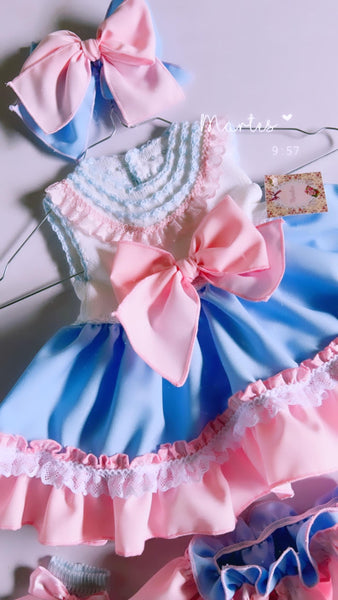 Ela Confeccion SS24 Spanish Girls Blue & Pink Summer Dress - MADE TO ORDER