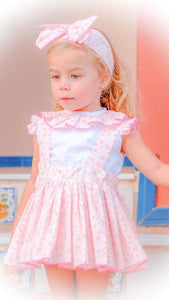 Ela Confeccion SS24 Spanish Girls Pink Printed Pinafore Dress - MADE TO ORDER