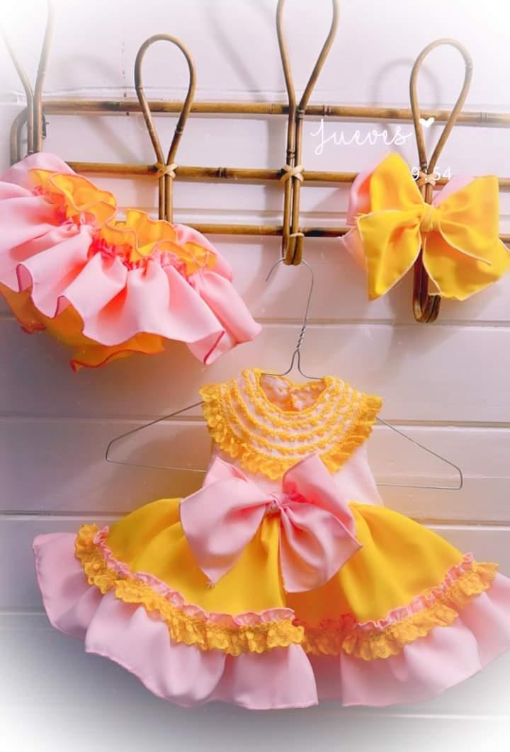 Ela Confeccion SS24 Spanish Girls Yellow & Pink Summer Dress - MADE TO ORDER