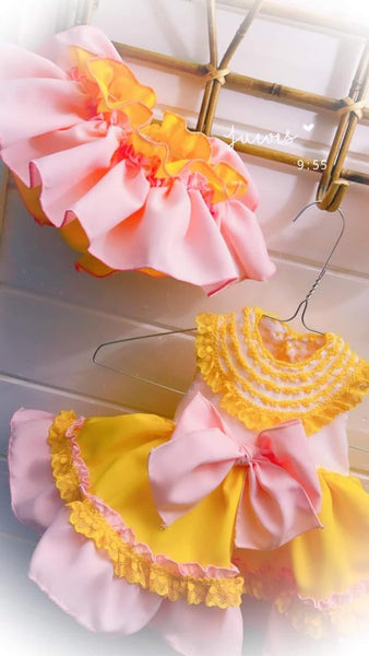 Ela Confeccion SS24 Spanish Girls Yellow & Pink Summer Dress - MADE TO ORDER