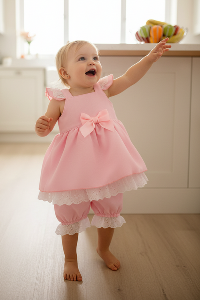 Spanish Baby Girls Pink Sundress & Bloomers ~ 3-18m
