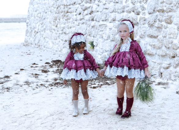 Ela Confeccion AW24 Spanish Girls Burgundy Lace Christmas Dress