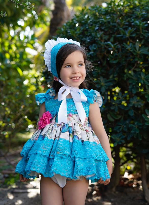 Ela Confeccion SS25 Spanish Girls Blue Lace Puffball Dress ~ IN STOCK NOW 12 months ~ dress, pants & bonnet