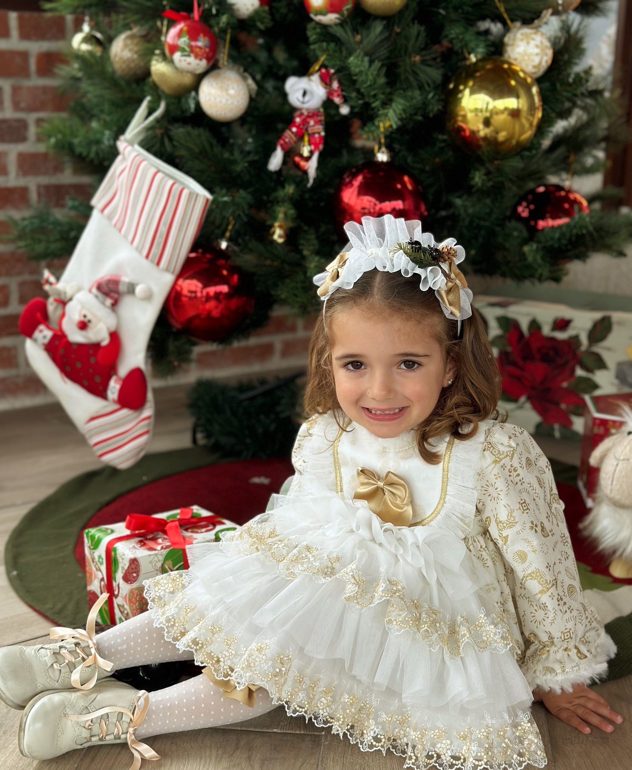 baby girl christmas dress Sonata AW24 Spanish Girls Cream & Gold Reindeer Christmas Dress NA2403 – My  Fair Baby Boutique