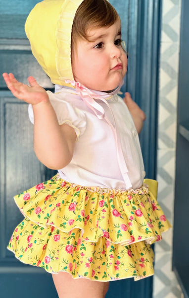 Sonata Infantil Girls Lemon Floral Skort Set VE2527 - MADE TO ORDER